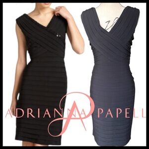 Adrianna Papell Black V-Neck Sleeveless Shutter Pleat Dress (8)